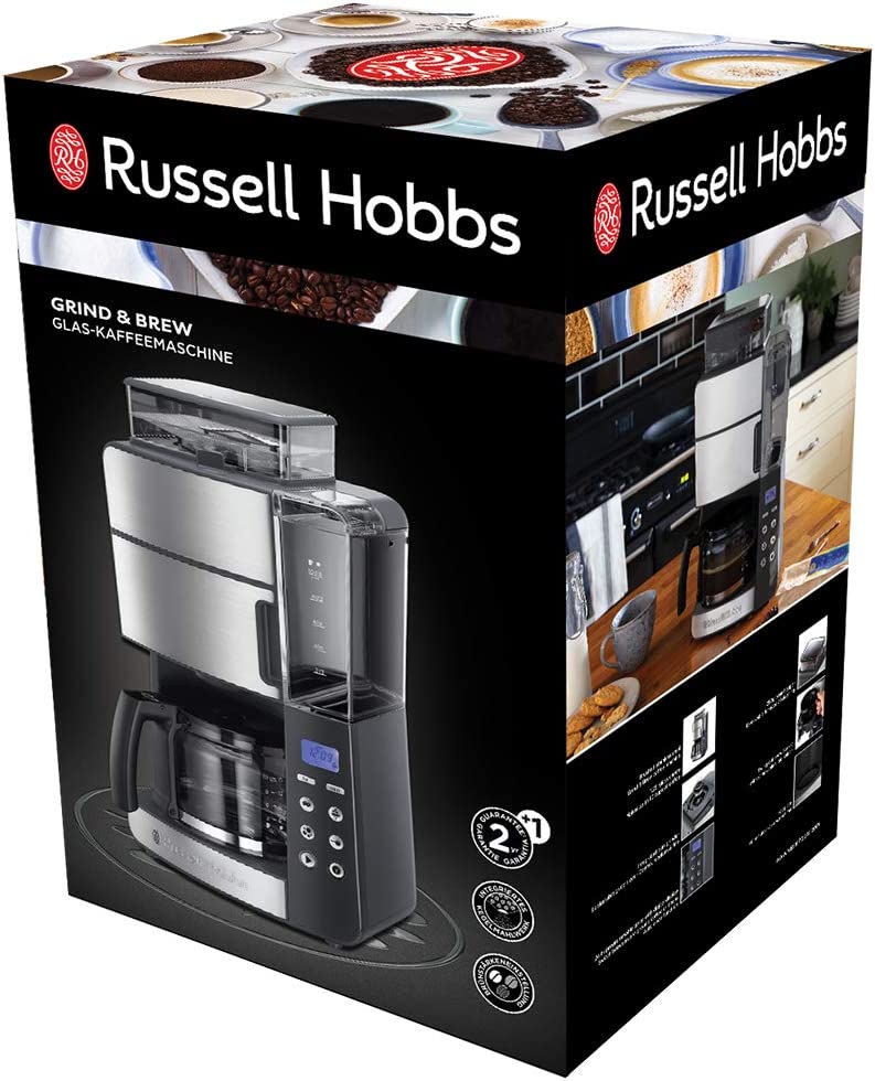 Russell Hobbs Kaffeemaschine mit integriertem Mahlwerk und Glaskanne 25610-56 ED/SW