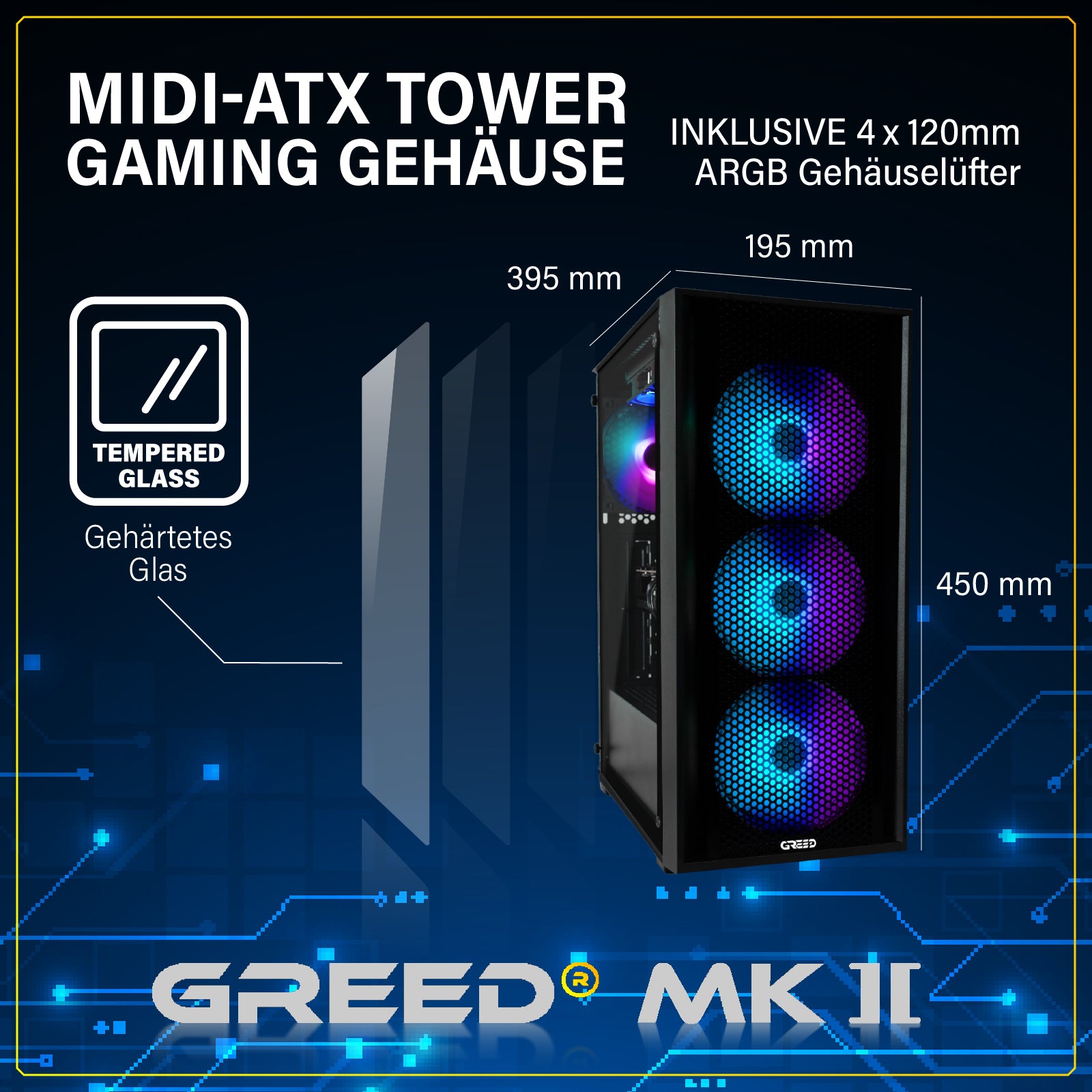 GREED MK2 Intel Lite  Gaming PC mit Intel® Core™ i5 10400F Prozessor, 16 GB RAM, 512 GB SSD, NVIDIA GeForce RTX™ 3050, Windows 11 Pro