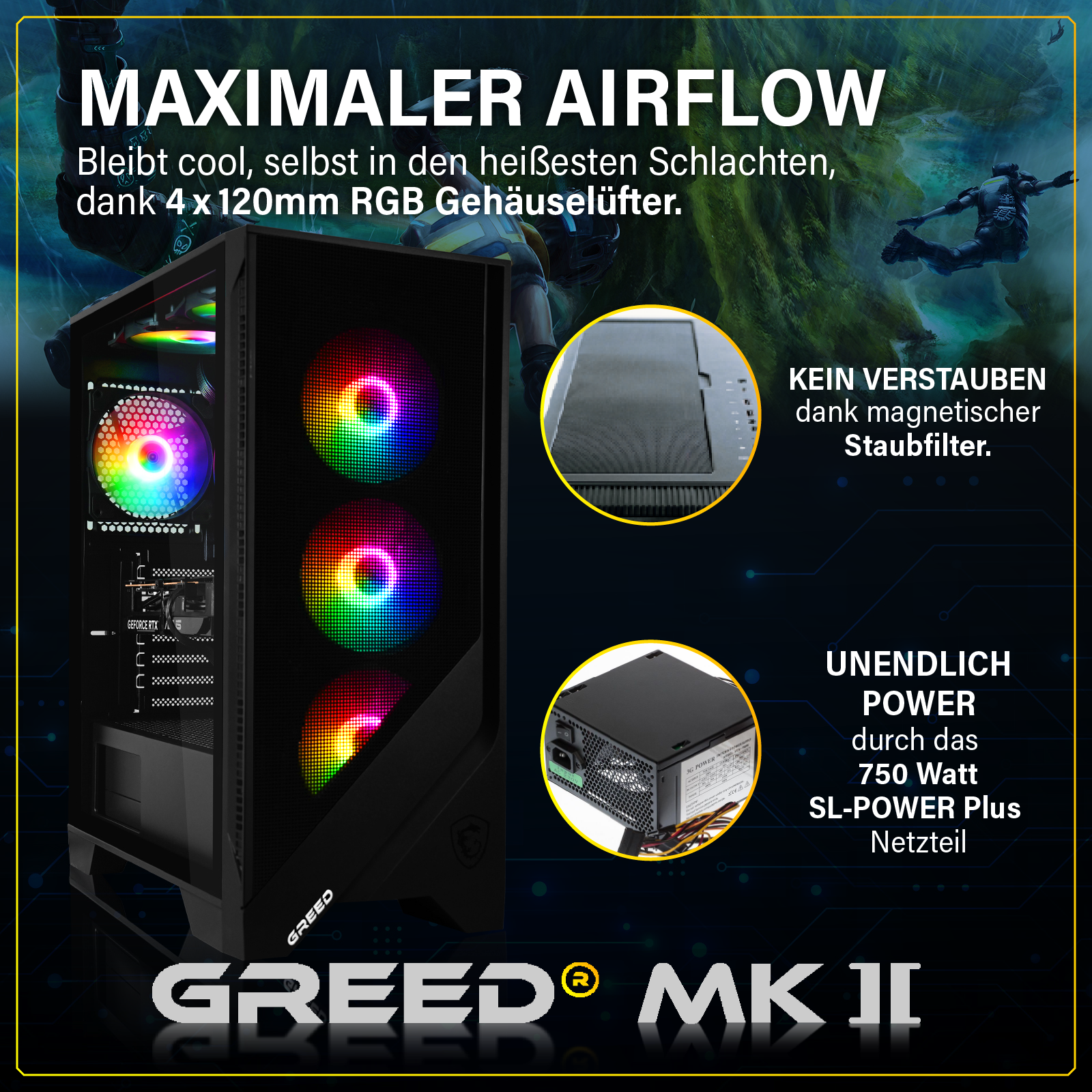 GREED® MK2 - Gaming PC, Gaming Computer - Intel Core i7 12700F + Nvidia Geforce RTX 5060