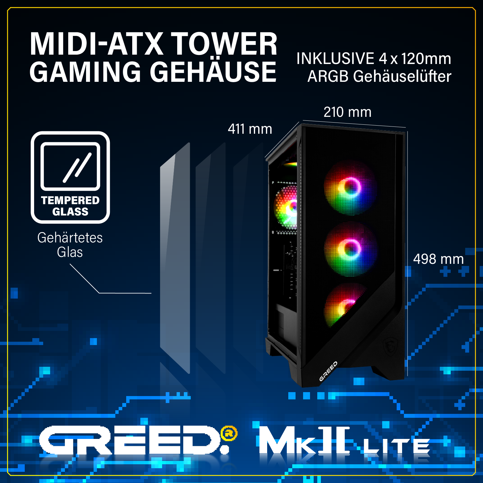 GREED MK2 AMD Lite  Gaming Pc mit AMD Ryzen™ 5 Ryzen 5 4600G Prozessor, 16 GB RAM, 512 GB SSD, AMD Radeon™ RX Vega 7, Windows 11 Pro