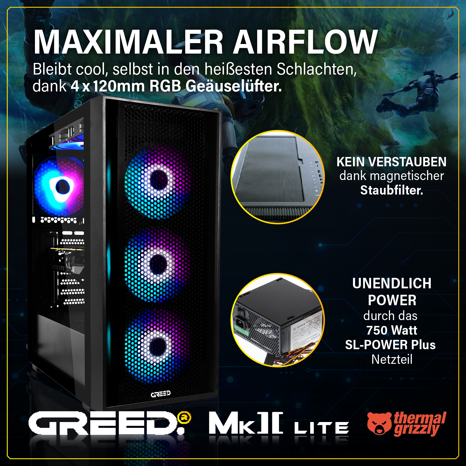 GREED MK2 AMD Lite  Gaming Pc mit AMD Ryzen™ 5 Ryzen 5 4600G Prozessor, 16 GB RAM, 512 GB SSD, AMD Radeon™ RX Vega 7, Windows 11 Pro