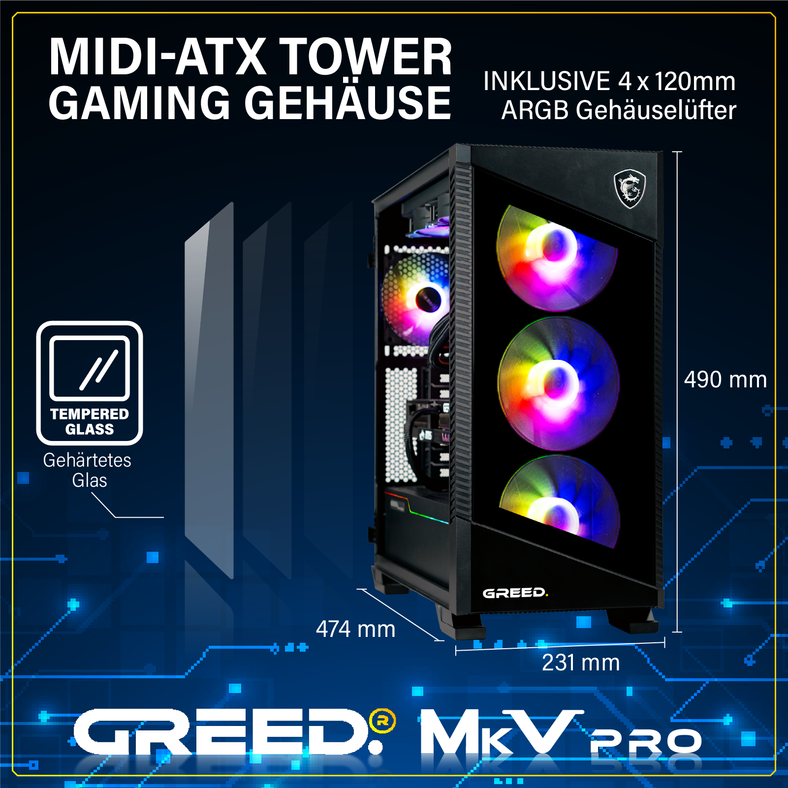 GREED® MK5 Pro Gaming PC – Intel Core i9 12900KF, Nvidia RTX 5080 16GB, 32GB DDR5, 2TB SSD, 5,6GHz, 4K Raytracing, RGB, WLAN, Windows 11 Pro