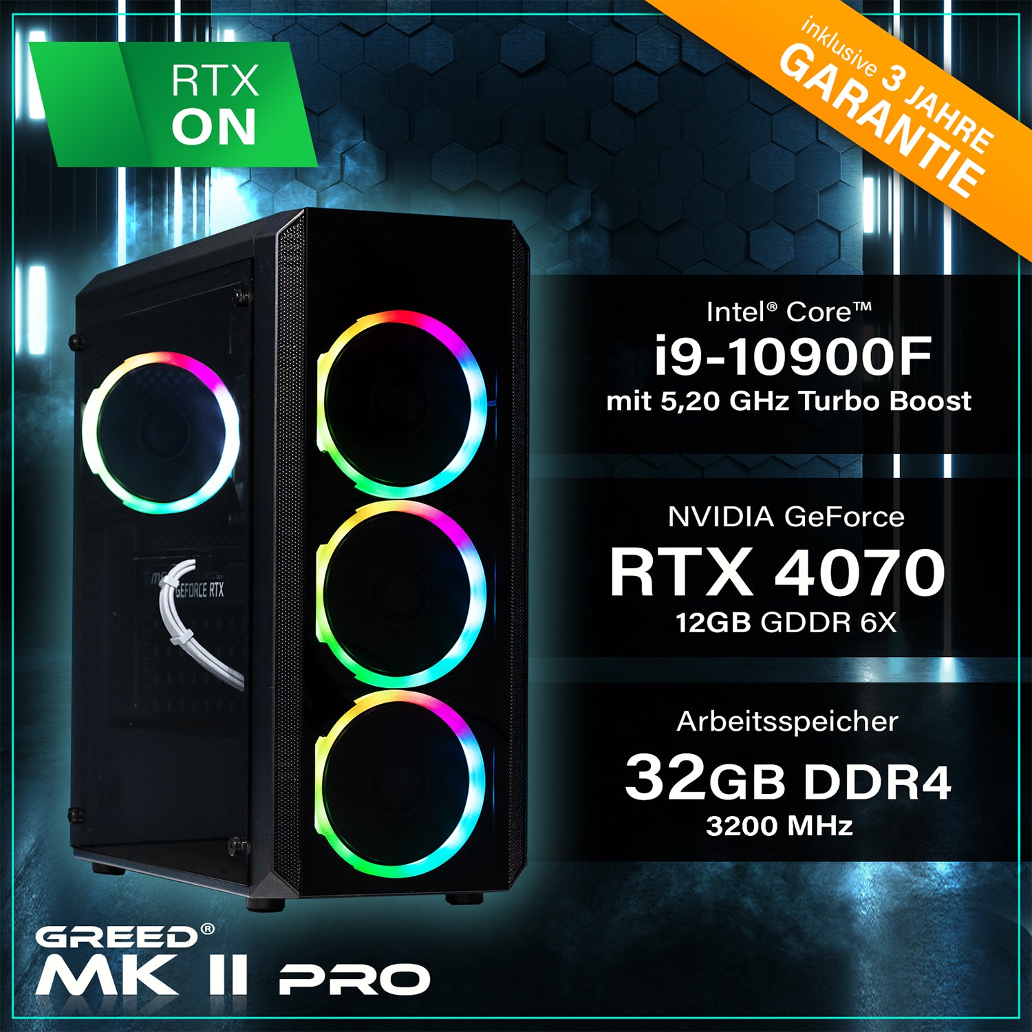 Greed®MK2 Pro INTEL - High End Gaming Computer, Gaming PC - Intel Core i9 11900KF + Nvidia Geforce RTX 4070 12 GB