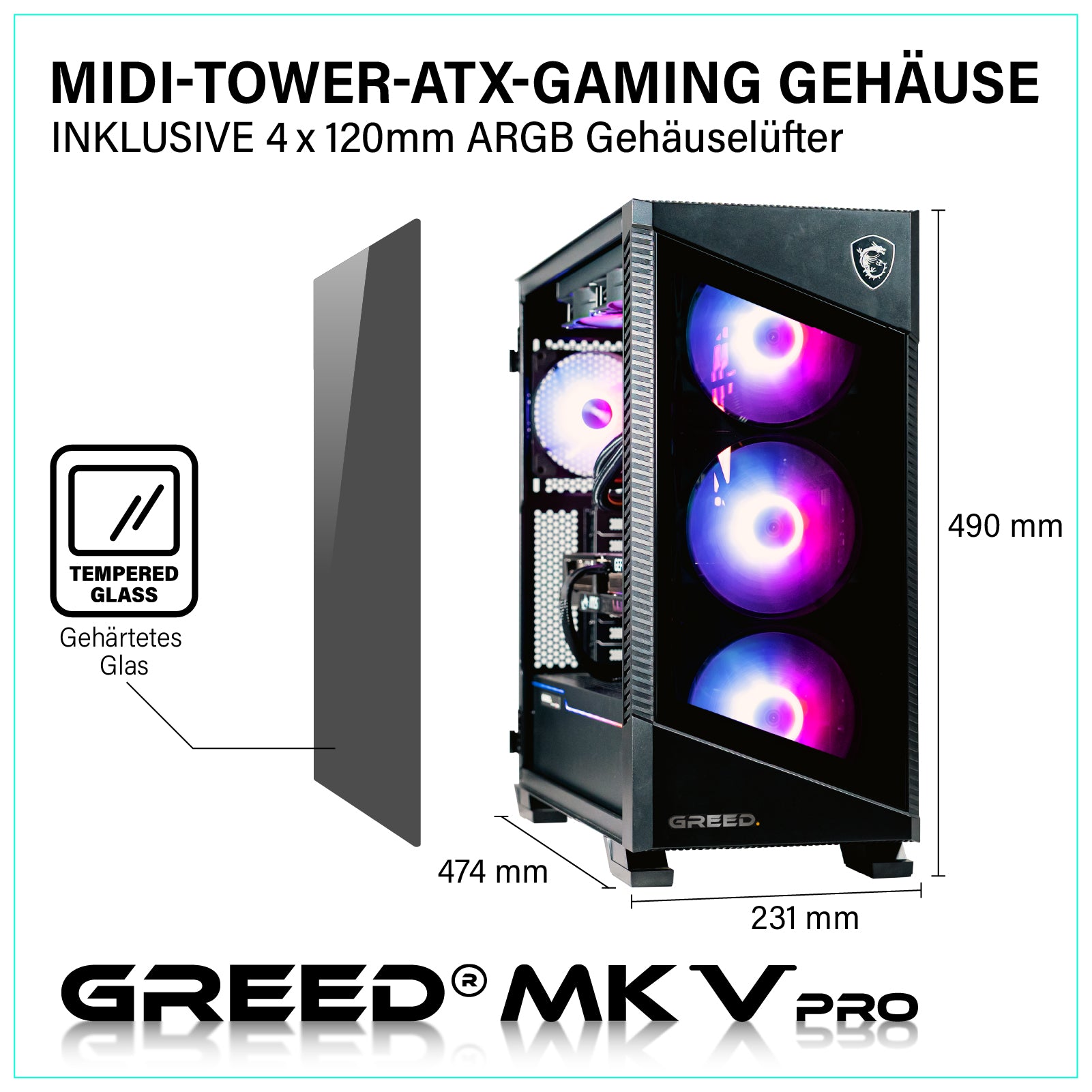 GREED® MK5 Pro Gaming PC – Intel Core i7 14700KF, Nvidia RTX 5080 16GB, 32GB DDR5, 2TB SSD, 5,6GHz, 4K Raytracing, RGB, WLAN, Windows 11 Pro