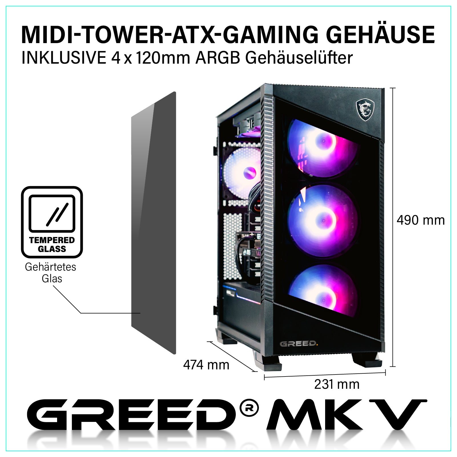 GREED® MK5 Gaming PC – Intel i7-12700F, NVIDIA RTX 5070, 32GB DDR5, 1TB SSD, 4K Raytracing, RGB – Windows 11 Pro